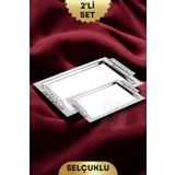 ÖzSa Home 2'li Dikdörtgen 18/10 Paslanmaz Çelik Servis Sunum Çay Kahve Söz Nişan Tepsisi Tepsi Seti Selçuklu