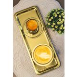 ÖzSa Home 2'li Gold Lüx Dikdörtgen Paslanmaz Çelik Kahve Çay İkram ve Sunum Tepsisi Altın Renk 33x13 cm