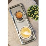 ÖzSa Home 2'li Lüx Dikdörtgen Paslanmaz Çelik Kahve Çay İkram ve Sunum Tepsisi Gümüş Renk 33x13 cm