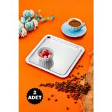 ÖzSa Home 2'li Lüx Kare Paslanmaz Çelik Kahve Çay Ikram Ve Sunum Tepsisi Gümüş Renk 21x21cm