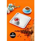 ÖzSa Home 2'li Lüx Kare Paslanmaz Çelik Kahve Çay Ikram Ve Sunum Tepsisi Gümüş Renk 21x21cm