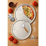ÖzSa Home 3 Parça Büyük Boy Delikli Pizza Tepsi Seti Lahmacun Tepsisi Pizza Kesici Seti 32-36cm