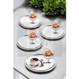 ÖzSa Home 4 Kişilik Sunum Seti Çelik 21cm Yuvarlak Çay Kahve Servis Sunum Tepsisi ve Lokumluk Dondurmalık