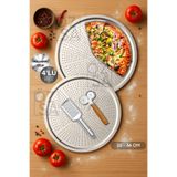 ÖzSa Home 4 Parça Büyük Boy Delikli Pizza Tepsi Seti Lahmacun Tepsisi Peynir Rendesi Pizza Kesici Seti 32-36cm