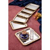 ÖzSa Home Antique Lüx 6 Adet 21 cm Paslanmaz Çelik Gümüş Renk Desenli Kare Tepsi Dekoratif Kahve Tepsisi - Altın