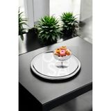 ÖzSa Home Kahve Sunum Seti Çelik 21CM Yuvarlak Çay Kahve Servis Sunum Tepsisi ve Lokumluk Dondurmalık - 2 Parça