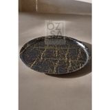 ÖzSa Home Mermer Desenli 35cm Yuvarlak Gold Siyah Melamin Tepsi Sunum Dekoratif Sofra Mutfak Çay Kahve Tepsi
