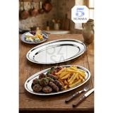 ÖzSa Home Ovalis 2'li Büyük Boy Çelik Meyve Salata Meze Tabağı Servis Sunum Parlak Kayık Tabak Seti No: 5