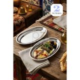 ÖzSa Home Ovalis 2'li Küçük Boy Çelik Meyve Salata Meze Tabağı Servis Sunum Parlak Kayık Tabak Seti No: 2