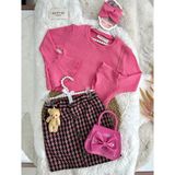 Özşe Moda Ayıcıklı Kazayağı Etek Pembe Ispanyol Kol Bluz Takım - 7-8 Yaş