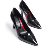 Özse Shoes Bej Rengi Cilt Kadın Topuklu Ayakkabı Stiletto - Siyah Rugan