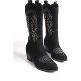 Özse Shoes Kadın Siyah Süet Nakışlı Fermuarlı Kovboy Çizme