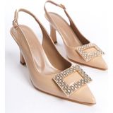 Özse Shoes Siyah Rugan Taşlı Toka Detaylı Yüksek Topuklu Kadın Ayakkabı & Abiye Ayakkabı - Nude Rugan