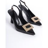 Özse Shoes Siyah Rugan Taşlı Toka Detaylı Yüksek Topuklu Kadın Ayakkabı & Abiye Ayakkabı
