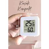 Ozsport Mini Sıcaklık Nem Ölçer LCD Ekranlı Oda Termometre Duvara Takılabilen Masaüstü Isı Göstergesi Beyaz