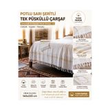 Öztürk 160x220 cm Potlu Sarı Şeritli Tek Püsküllü Çarşaf – Dekoratif Otantik Pamuklu Yatak Örtüsü, Çeyizlik Saçaklı Yatak Örtüsü
