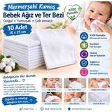 Öztürk Konsept 10 Adet 20X25 cm Beyaz Mermerşahi Bebek Ağız Silme ve Ter Bezi %100 Pamuklu Overloklu Yeniden Kullanılabilir Emici Bez - 0 - 4 Yaş