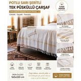 Öztürk Konsept 160X220 cm Potlu Sarı Şeritli Tek Püsküllü Çarşaf – Dekoratif Otantik Pamuklu Yatak Örtüsü, Çeyizlik Saçaklı Yatak Örtüsü