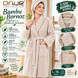 Öztürk Konsept Bambu Bornaz Bayan L/xl %100 Bambu Kumaş Yumuşak Dokulu Şal Yaka Cepli Konforlu Üniseks Bornoz