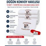 Öztürk Konsept Düğün Konvoy Havlusu Gelin Damat Yazılı 12 Adet – 2 cm x 10 Metre Kırmızı Kurdele Hediyeli – Araç Konvoy Süsü, Nikah ve Düğün Organizasyonu Nikah ,Kına ,Düğün Konvoy Havlusu - Beyaz