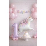 Öztürkpartievi 1 Yaş Doğum Günü Konsepti Unicorn Folyo Balon, Makaron Pembe Balonlar ve Happy Birthday Banner Seti