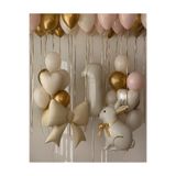 Öztürkpartievi Soft Pembe Tavşanlı 1 Yaş Doğum Günü Balon Seti | Pudra Pembe Bej Gold Krom Balon Konsepti | Kız Bebek Parti Süsü