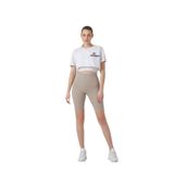Ozy Fashion Fitilli Kadın Yüksek Bel Dikişsiz Biker Spor Şort Tayt Bej S