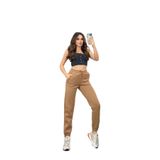 Ozy Fashion Kadın Açık Kahve Kışlık Kalın Içi Polarlı Yüksek Bel Paçası Lastikli Basic Jogger Eşofman Altı Açık Kahverengi XL