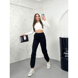 Ozy Fashion Kadın Siyah Kışlık Kalın Içi Polarlı Yüksek Bel Paçası Lastikli Basic Jogger Eşofman Altı Siyah XL