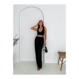 Ozy Fashion Siyah%100 Pamuk Bağcıklı Geniş Paça Keten Pantolon Siyah XL