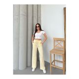 Ozy Fashion Su Yolu Çizgili Yazlık Sarı Pantolon Sarı L