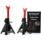 özyıldız 6 Ton Kriko Standı Araç Altı Sehpa (2 Adet Set) - Siyah - Kırmızı