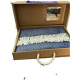 ÖZYÜN;%100 Merinos Kuzu Yünü Süper Soft Çift Kişilik Battaniye (Kutulu Yeni Ürün)Hediyelik - Lacivert - Beyaz - 180 x 220 cm