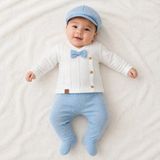 Ozz Baby 0-3 Ay Bebek Yenidoğan Nervüllü 5'li Hastane Çıkışı Zıbın Seti - 0 - 3 Ay - Açık Mavi - Ekru