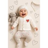 Ozz Baby 0-3 Ay Unısex Mom Dad Çizgili 5'li Hastane Çıkışı Seti ; Zıbın seti - Beyaz - 0 - 3 Ay