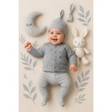 Ozz Baby Erkek Bebek 0-3 Ay Hastane Çıkış Zıbın Seti Yenidoğan Yeni Nesil - 0 - 3 Ay - Gri - Antrasit