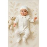 Ozz Baby Premium Nervür Dikişli Yenidoğan Bebek %100 Organik Pamuk Hastane çıkış Seti ; ZIBIN SETİ 10'LU - 0 - 3 Ay - Ekru