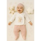Ozz Baby Unısex Bebek 10'lu Hastane Çıkış Zıbın Seti Sarılan Ayıcık Kendinden Armürlü Dokulu Pamuklu Penye - 0 - 3 Ay - Ekru - Pudra