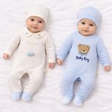 Ozz Baby Yeni Doğan Erkek Bebek 0/3-3/6 Ay Baby Boy 2li Tulum Seti ve Müslin Battaniye Takım (5 PARÇADAN OLUŞUR) - Ekru - Bebe Mavisi - 3 - 6 Ay