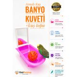 Ozzipetshop Kuş Banyo Küveti Zilli Kuş Topu Muhabbet Kuşu Papağan Banyo Seti