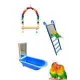 ozzipetshop Muhabbet Kuşu Ve Sevda Cennet Papağanlar Için Salıncak Aynalı Merdiven Ve Banyo Seti