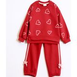 Ozzy Kids Kız Çocuk Kalp Desenli Eşofman Takımı - 9 Yaş - Kırmızı