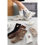Ozzy Socks 5 Çift Ayıcık Desenli Kadın Lastiksiz Dikişsiz Fitilli Soket Çorap, Çok Renkli, 36-40 Beden