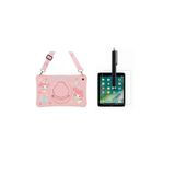 OzzyCase İpad 9 Nesil 10 2 İnç A2602 A2604 Cute Dolls Askılı Standlı Tablet Kılıfı+Tablet Kalemi+Kırılmaz Cam;Pembe