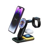 OzzyCase Magsafe İle Uyumlu Kablosuz Şarj Dock Apple İphone Watch Ve Airpods 4'Ü 1 Arada Stand,Siyah