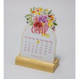 Ozzypix Masa Takvimi, 2026 Yılı Renkli Çiçekler Ahşap Standlı Mini Takvim, 8X12 cm
