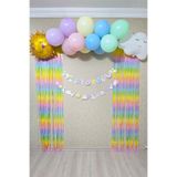 P.E.K.Shop Gökkuşağı Konsept Bannerlı Bulut Güneş Balonlu Makaron Fon Perdeli Balon Zinciri Seti
