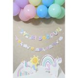 P.E.K.Shop Gökkuşağı Unicorn Konsept Bannerlı Masa Üstü Pano Setli Balon Zinciri Seti