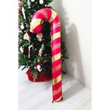 P.E.K.Shop Uzun Kırmızı Gold Baston Şeker Folyo Balon Gold Detaylı Büyük Uzun Baston Şeker Yılbaşı Balonu 150 cm