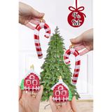 P.E.K.Shop Yılbaşı Ağaç Süsleme Seti Karlı Ev, Baston Şeker Ağaç Süsleme Seti Lüks 4lü Paket